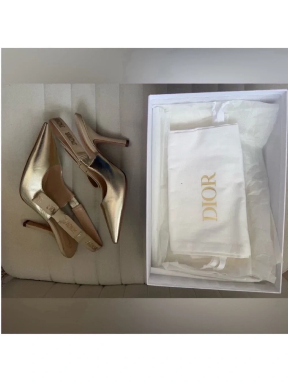 Dior J’ADIOR Metallic Gold Slingback Heels Size 39 Pointed Toe